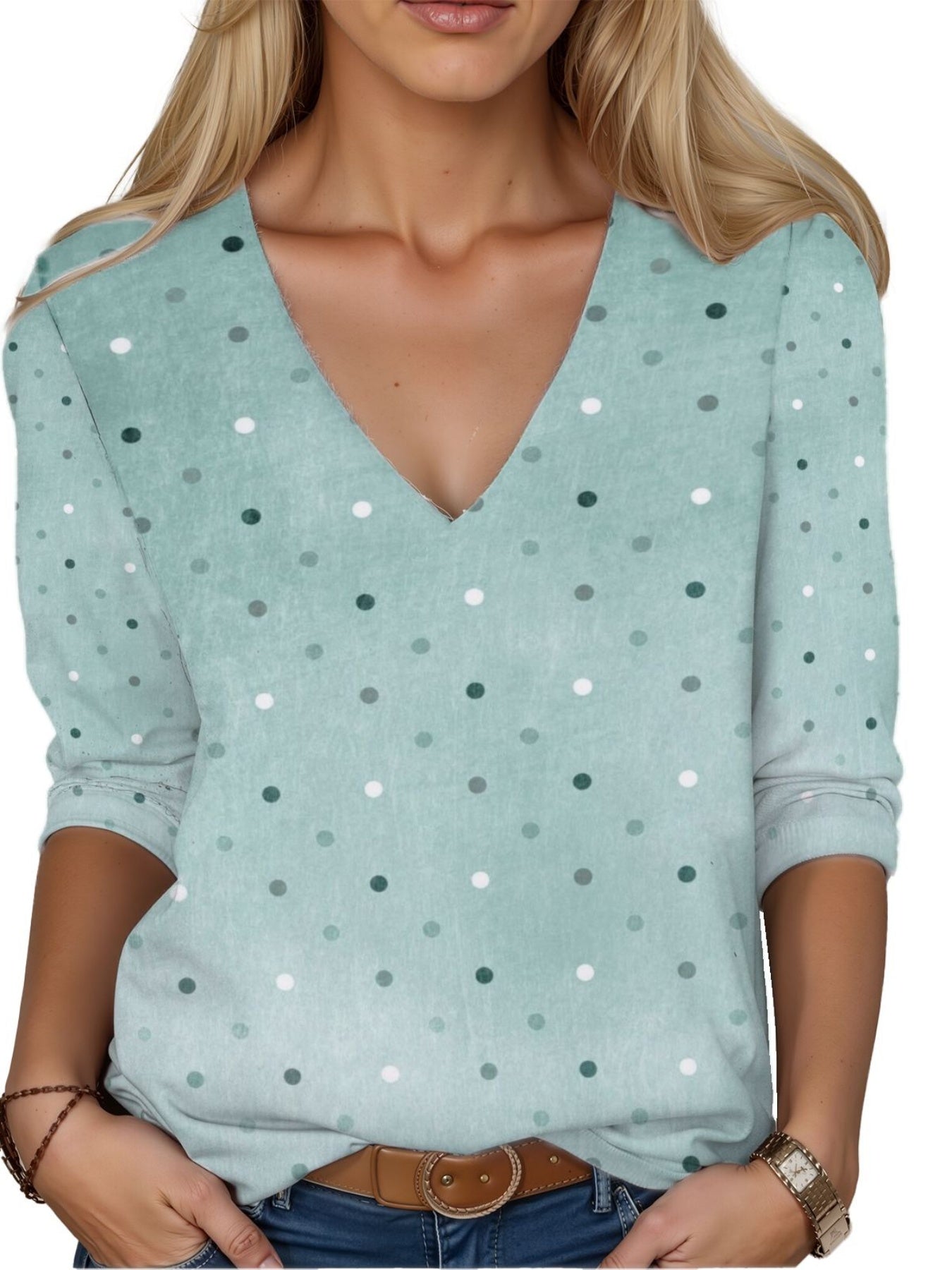 Plus Size - Breathable V-Neck Long Sleeve Floral Shirt | Casual Elegance, All-Season Comfort, Oversized Fit, Medium Stretch Fabric, Pullover Style