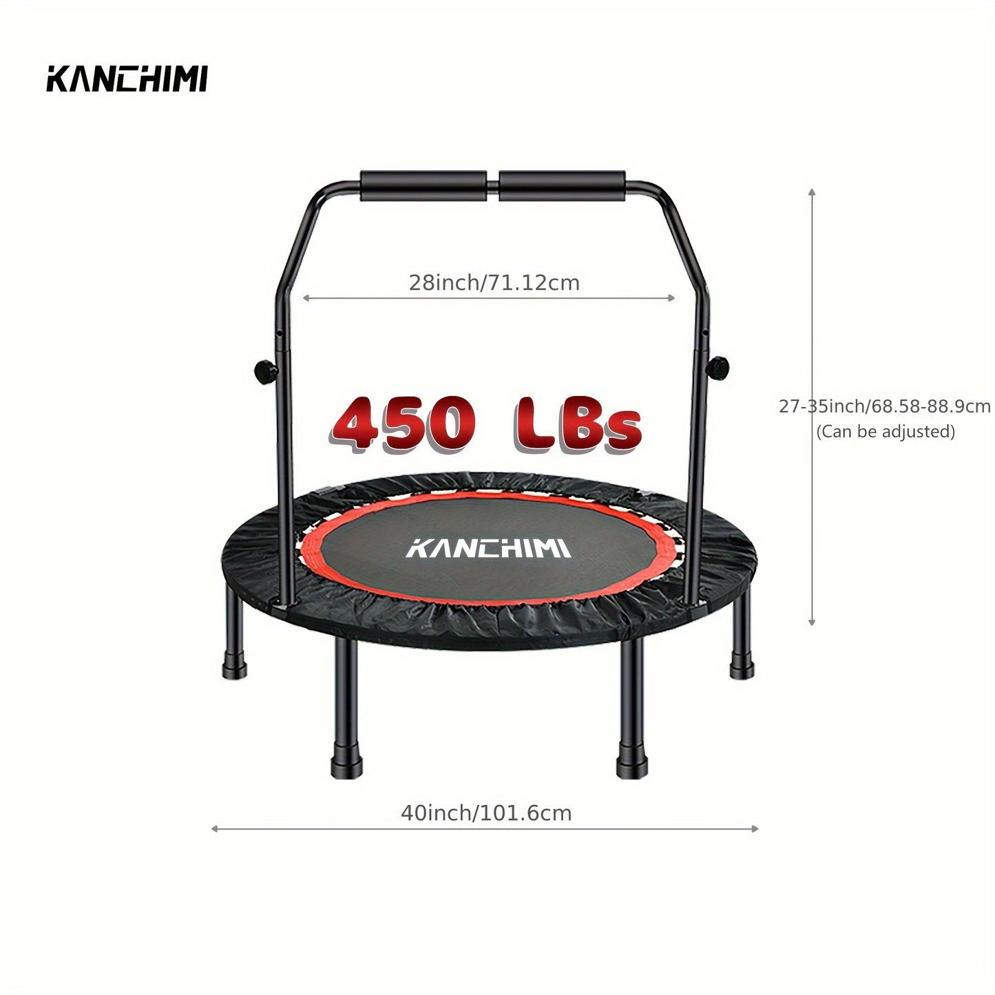 40" Folding Mini Fitness Indoor Exercise Workout Rebounder Trampoline With Handle, Max Load 450lbs