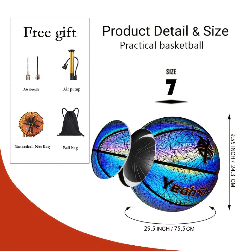 YeahShoot Glow Basketball - Novel Style Light Up Basketball for Youth, Reflective Teens And Adults, Premium Feel Basketball Gifts for Boys with In The