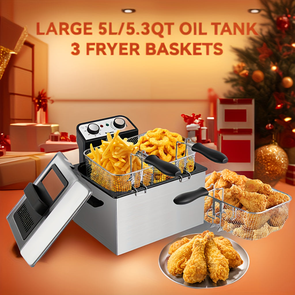 susteas household deep fryer, 1500W powerful heating, 1.5L/2.5L/3L/5L/6L non-stick inner pot, adjustable temperature control, convenient frying basket, made of stainless steel, essential for the kitchen.