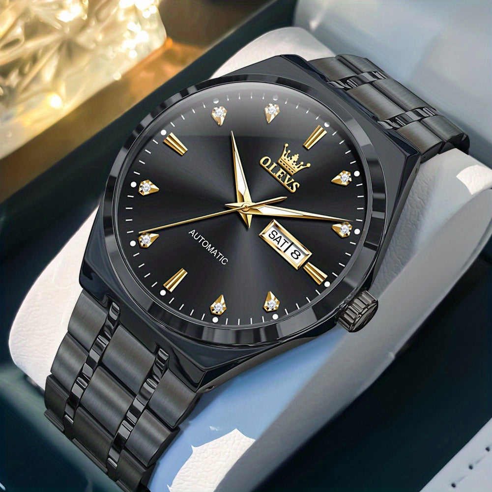 OLEVS Men's Automatic Mechanical Watch with Luminous Hands & Dual Calendar (Day/Date) - Self-Winding Analog Wristwatch, No /, for Business & Casual Attire, Durable Mechanical Movement, Affordable Luxury Watch