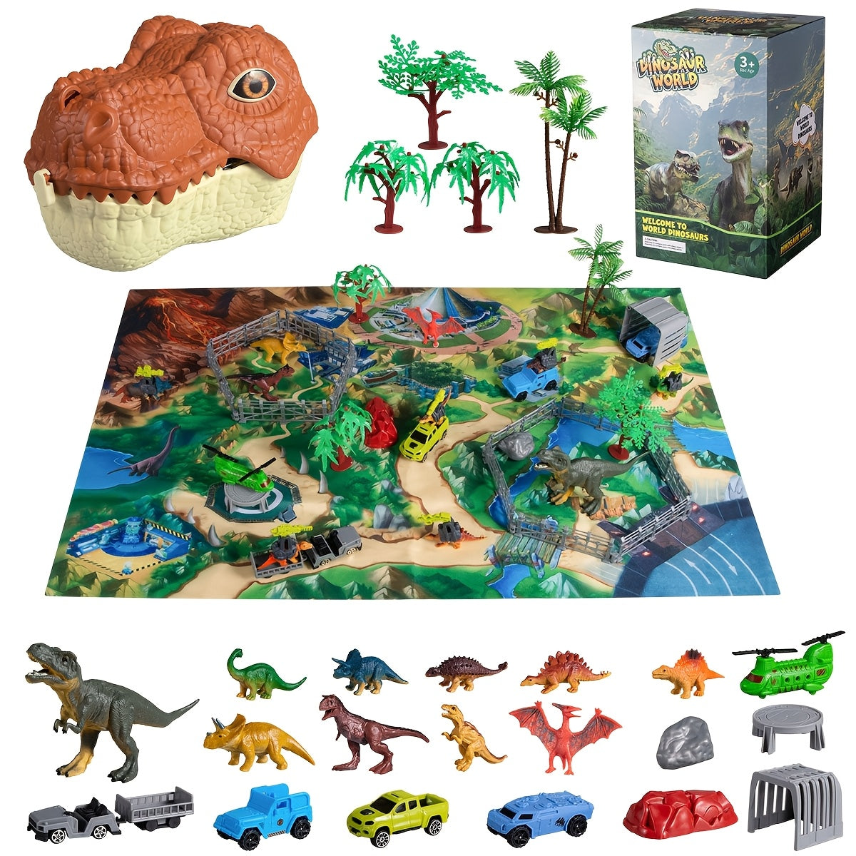 Dinosaur Toys For Kids, 49pcs Dinosaurs Figures with Airplane & Trees & Truck Playset To Create Dinosaur Worlds, Educational Dolls For Boys And Girls, Ideal Halloween & Christmas Gifts