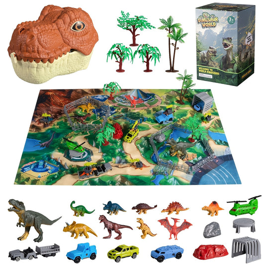 Dinosaur Toys For Kids, 49pcs Dinosaurs Figures with Airplane & Trees & Truck Playset To Create Dinosaur Worlds, Educational Dolls For Boys And Girls, Ideal Halloween & Christmas Gifts