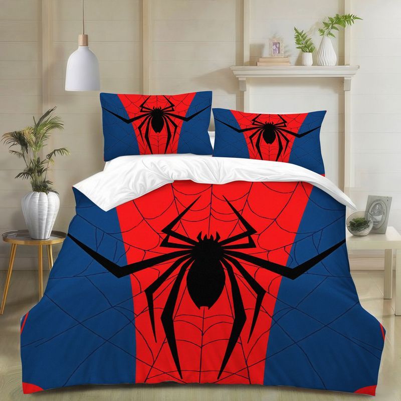 3pcs Spider Web Design Bedding Red Blue Duvet Cover, Trendy Modern Spidey Pattern Print Comforter, Cool Decorative Bedroom Collection Soft Microfiber Bed for Teen Room Home Decor 1 Duvet Cover+2 Pillowcases