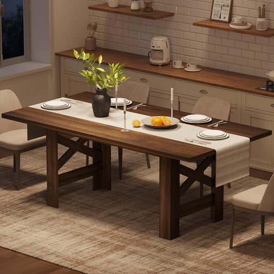 Wood Farmhouse Dining Table for 6-8 | Heavy Duty Large Kitchen Table, 70.87" Long Rectangular Dining Room Tables with Strong Legs, Thickness Tabletop, for Big Family, Dinette | Mediterranean Style, Mixed Color, Multifunctiona