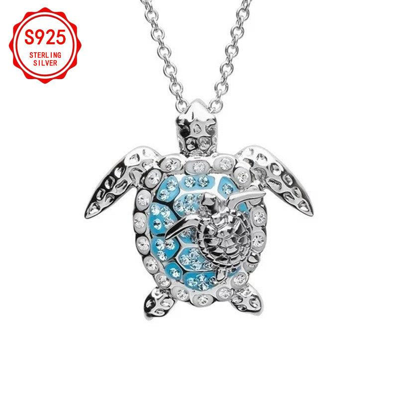 EJG Women'S Turtle Jewelry Set 925 Sterling Silver Moissanite Necklace Earrings Ring Beach Style Vacation Everyday Layered Dainty Gift for Her, Jewelry for Women Set High Quality, Set Jewelry for Women, Holiday Accessory, Gif
