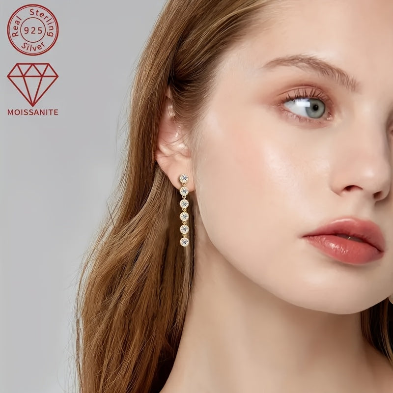 2pcs S925 Silver 1.2 Carat Moissanite Earrings | High-Quality Glamorous Women'S Dangle Earrings, Elegant and Sexy Style, 22K Golden Plated, Perfect for Daily Wear, Anniversaries, Birthdays, and Holiday Gifts for Family and Fr