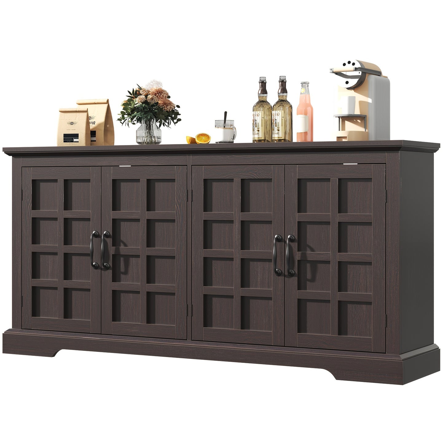 70" Large Buffet Cabinet, Kitchen Pantry Cabinet, Farmhouse Buffet Sideboard Cabinet With Doors And Shelves, Buffet Table Coffee Bar Wine Bar Storage Cabinet For Kitchen, Living Room, Dark Brown