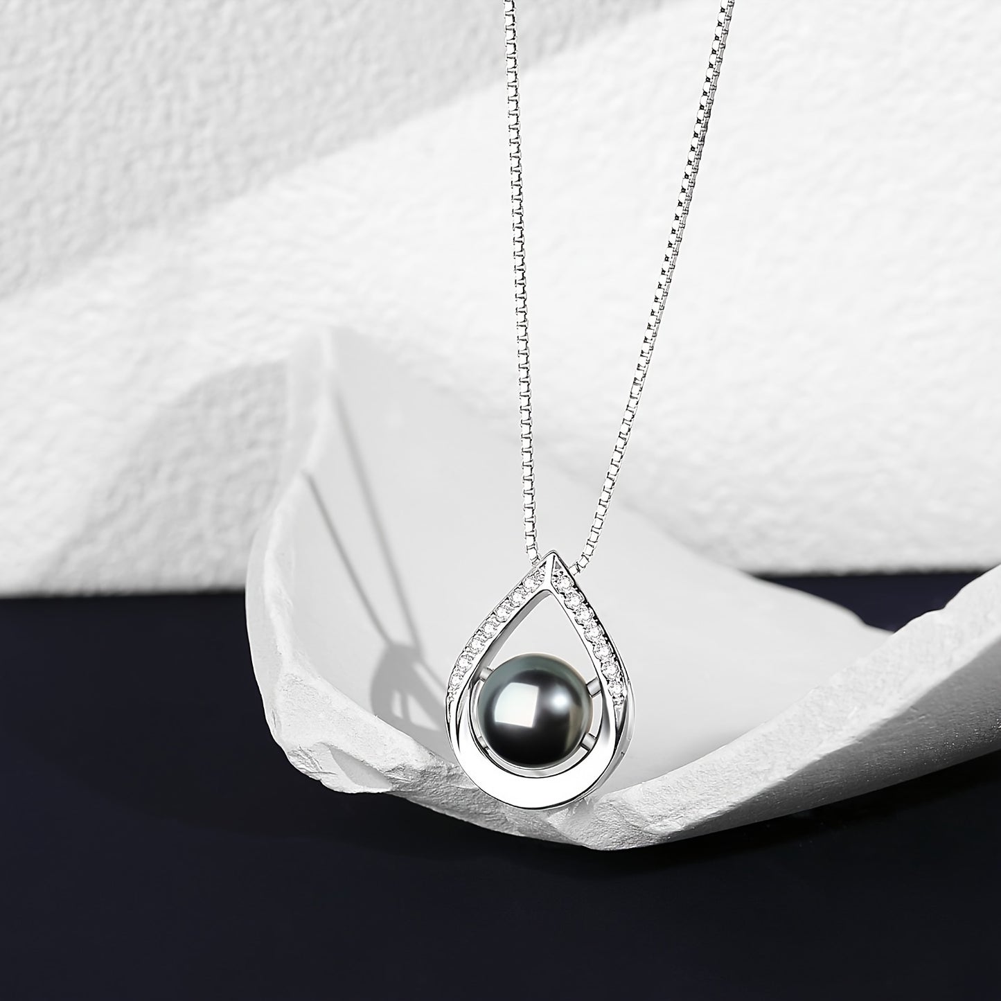 S925 Elegant Teardrop Style Cultured Black Pearls Necklace And Earrings Set