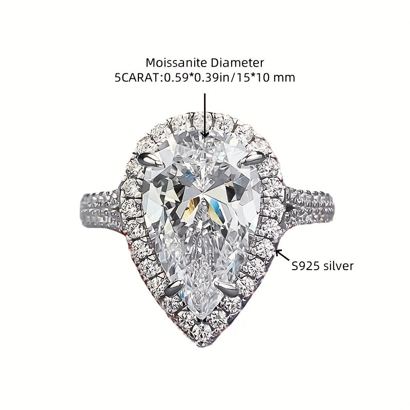 S925 Silver 5ct Moissanite Ring High-quality, Luxurious, And Elegant Women's Classic Ring. 925 Silver Ring. Perfect for Any Occasion: Weddings, Proposals, EngaSynthetic Gemstoneent Parties, Banquets, Christmas, New Year Gifts