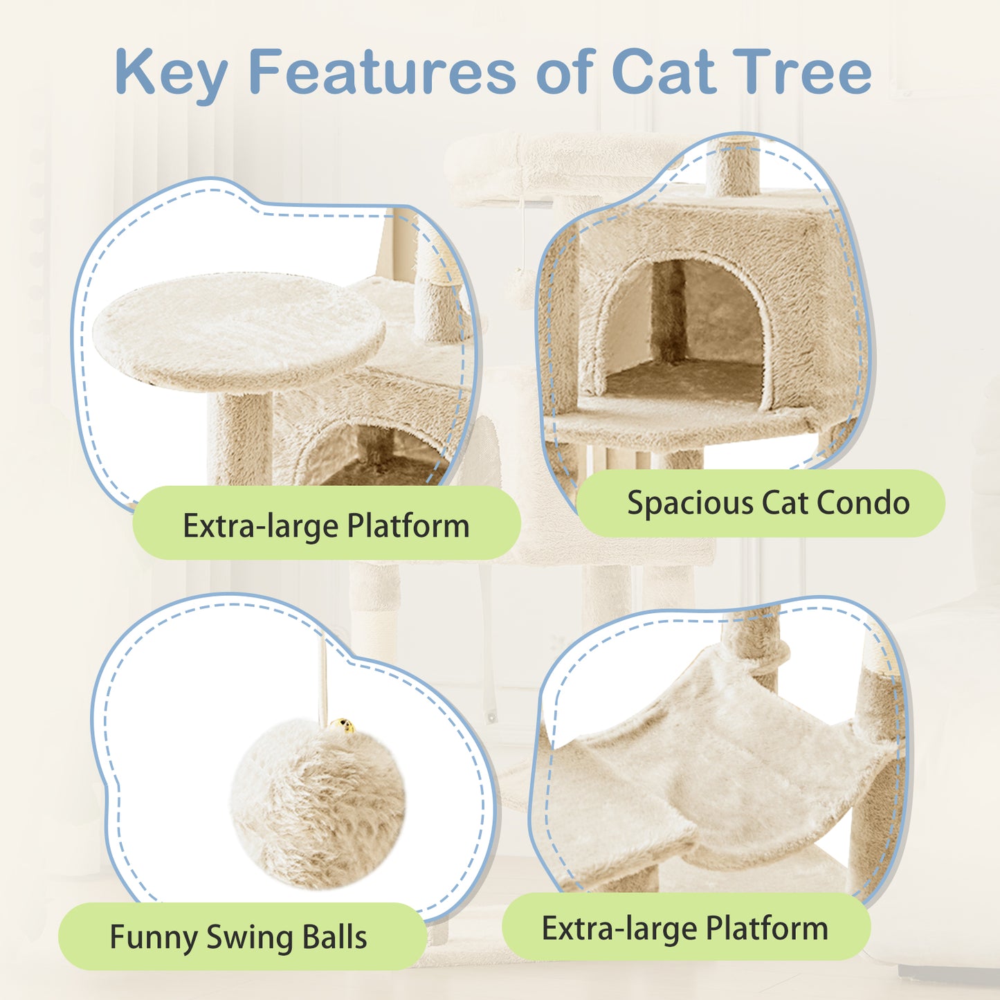 44/54 Inch Indoor Cat Tree, Cat Tower - Multi-Level Cat Condo Cat Furniture with Scratching Post, Hammock, Cave, Anti-Tilt Stable House Condo Pet Playhouse, Easy to Assemble, Perfect Gift for Indoor Kittens And Cats, Pet Home