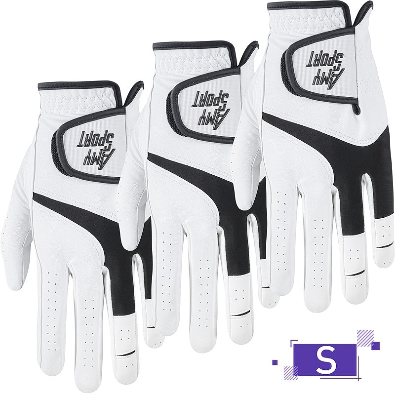 Golf Gloves Men Right Hand Left Hand Value 3 Pack, Premium PU With All Weather Grip For Serious Performance, Breathable & Comfortable Gift For Men