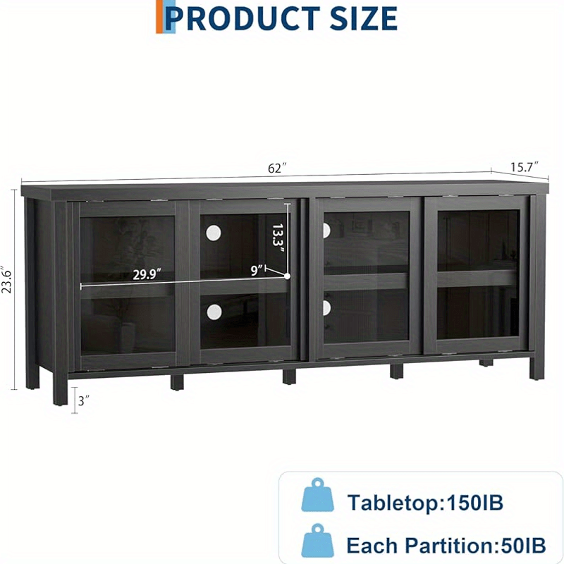 65 Inch TV Stand with Sliding Glass Doors - Heavy-Duty Non-Wood Entertainment Center, Modern Media Console with Storage Cabinet, Easy Assembly Living Room & Home Theater Furniture for Large TVs up to 65 Inches, Display Shelvi
