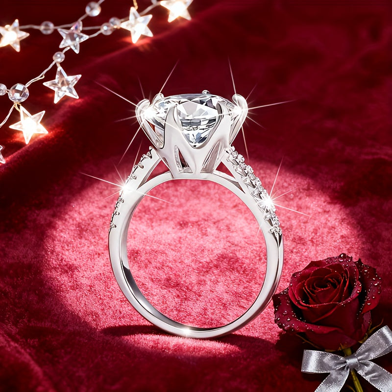 925 Silver Sparkling 5 Carat Moissanite Wedding And Engagement Rings Jewelry Elements Design Personality Women's Fashion Glamorous Bachelor Party Perfect For Everyday Occasions, Carnivals And Any Season Halloween Christmas Gi