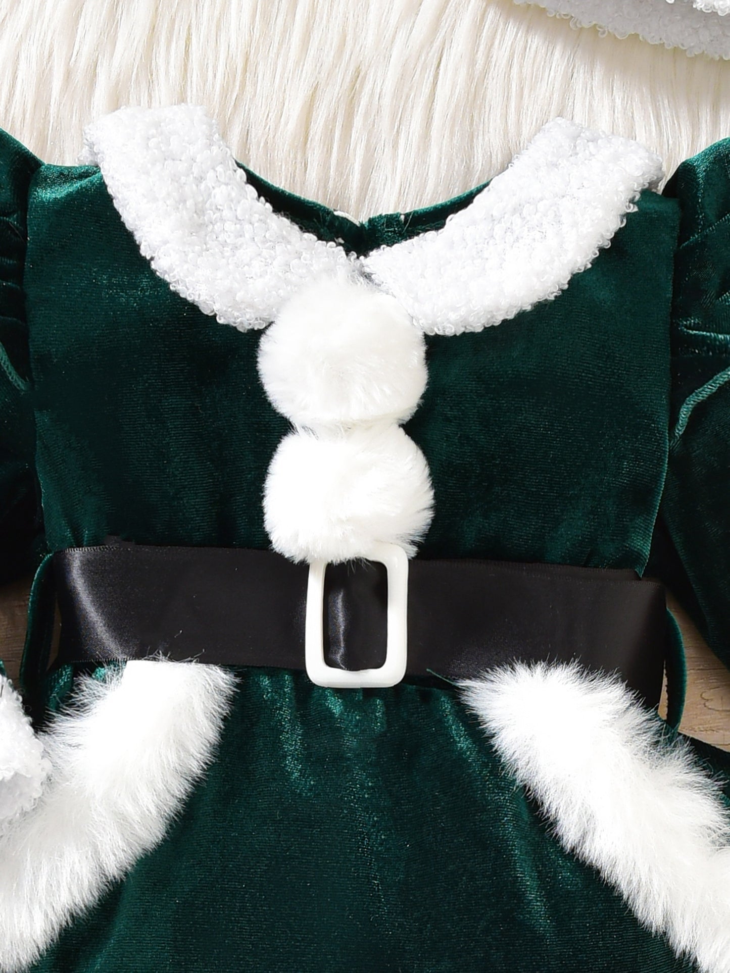 2pcs Set Baby Girls' Plush Patchwork Christmas Romper Dress & Hat Set - Soft Green & White Long Sleeve Jumpsuit with Ruffled Trim, Snap Closure, Cozy Winter Outfit for &, Machine Washable Holiday Outwear (Christmas Party Outf