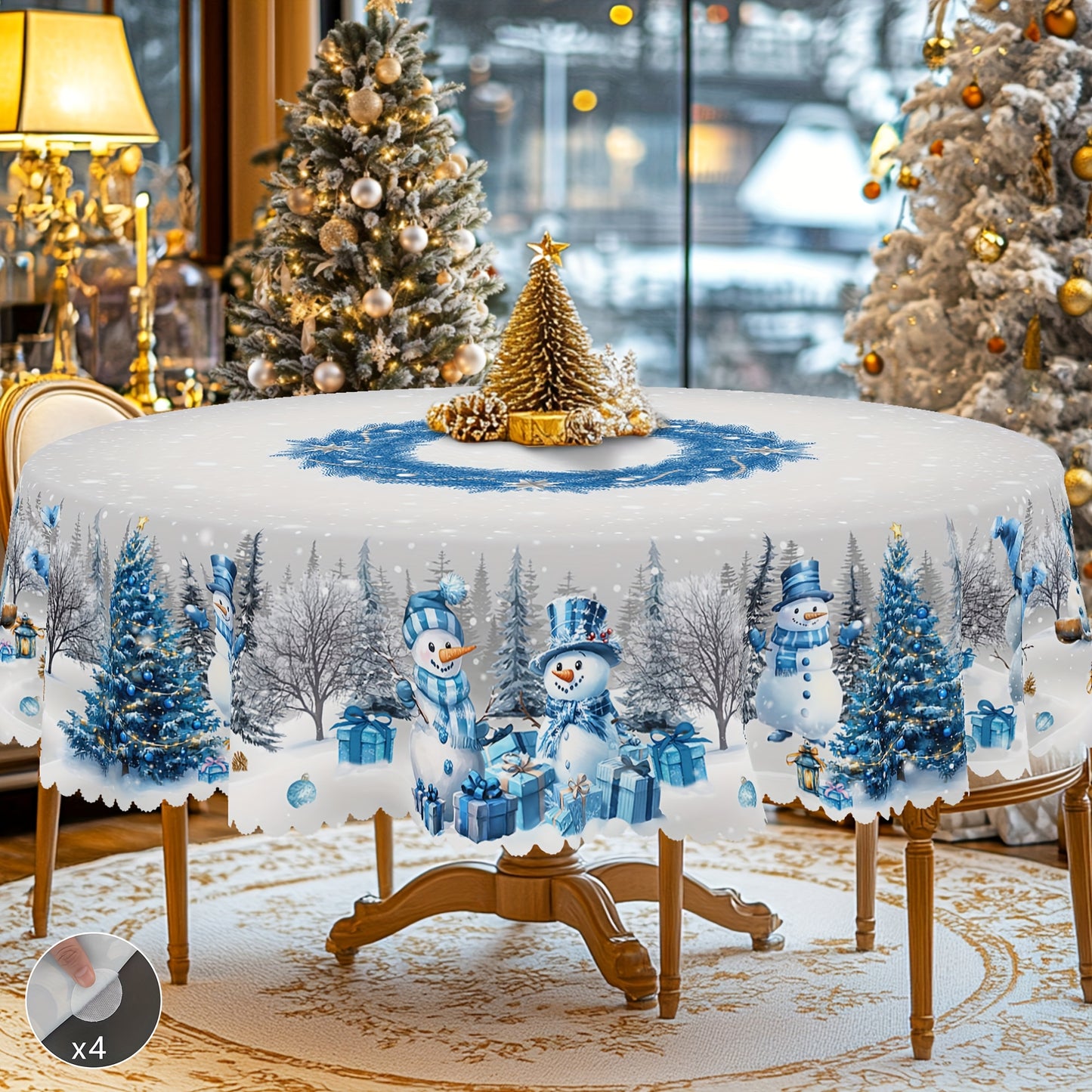 1pc Merry Christmas Themed Printed Tablecloth, Farmhouse Style, Snowman, Christmas Tree Pattern Design, Christmas, New Year Gatherings, Parties Decor, Kitchen Accessories, Room&Outdoor Decor, Gift to Friends, Rectangular&Roun