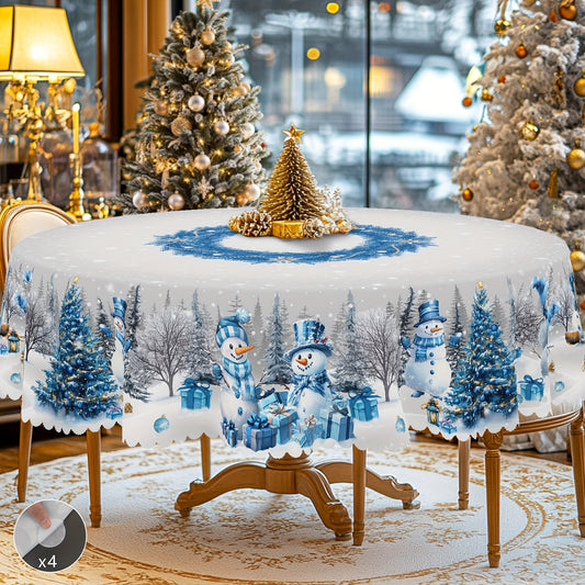 1pc Merry Christmas Themed Printed Tablecloth, Farmhouse Style, Snowman, Christmas Tree Pattern Design, Christmas, New Year Gatherings, Parties Decor, Kitchen Accessories, Room&Outdoor Decor, Gift to Friends, Rectangular&Roun