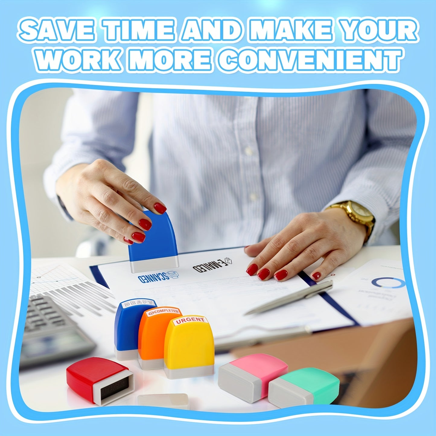 16pcs Office Stamp Set Information Automatic Stamp Set Office Stamp Complete Fax Scan Stamps Office Information Supplies (Mixed Colors)