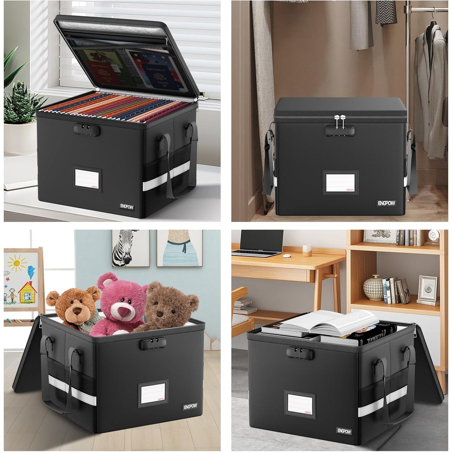Fireproof Document Storage Cabinet with Lock - Heavy-Duty Collapsible File Organizer Box with Mesh Pockets & Hanging System, Portable File Cabinet with Handle for Home Office, Legal/Letter Folders, Secure Locking Mechanism, S