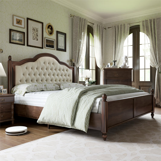 A Robust Wooden Bed Frame Featuring a Stylish Platform Design And a Sophisticated 52.5" Upholstered Tufted Headboard, Merging Strength with Elegance.