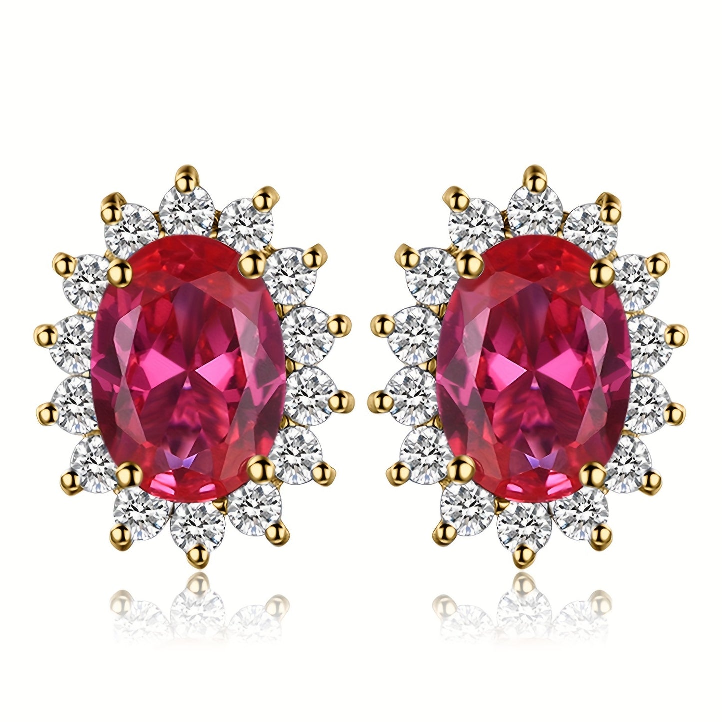 1pair 925 Sterling Silver Glamorous And Elegant Classic Diana Design Exquisite Oval Cut Created Gemstone Birthstone Silvery Stud Earrings For Women For Prom Party Banquet For Dating Gift Fine Jewelry