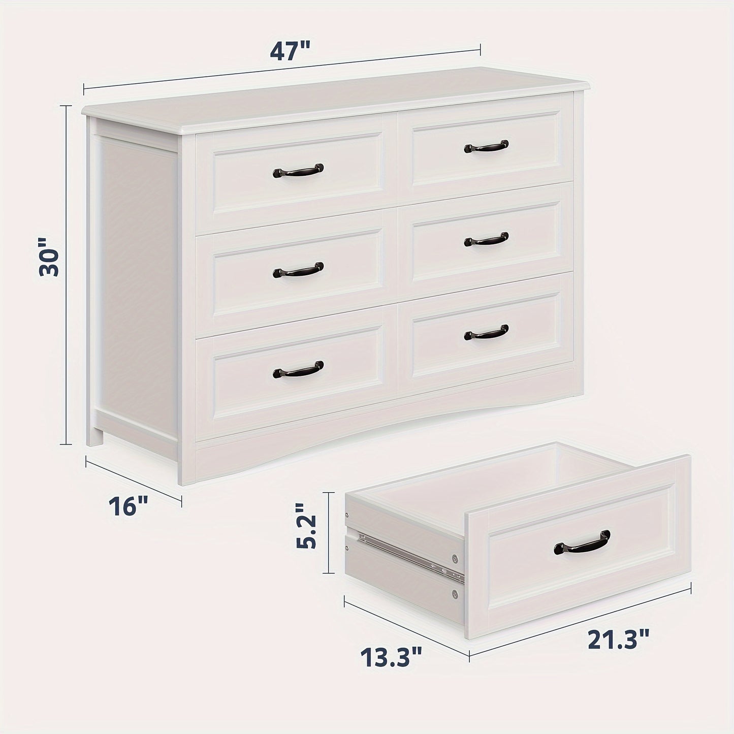 ASOFER 6 Drawer Dresser for Bedroom, White Modern Wood Dresser with Mental Handle, 3.2+ Cubic Feet Storage, 27+ Inch Height, Hardwood Construction, Entryway, Hallway, Cloakroom, Easy Assembly, ≥30 lbs Weight, ASOFER