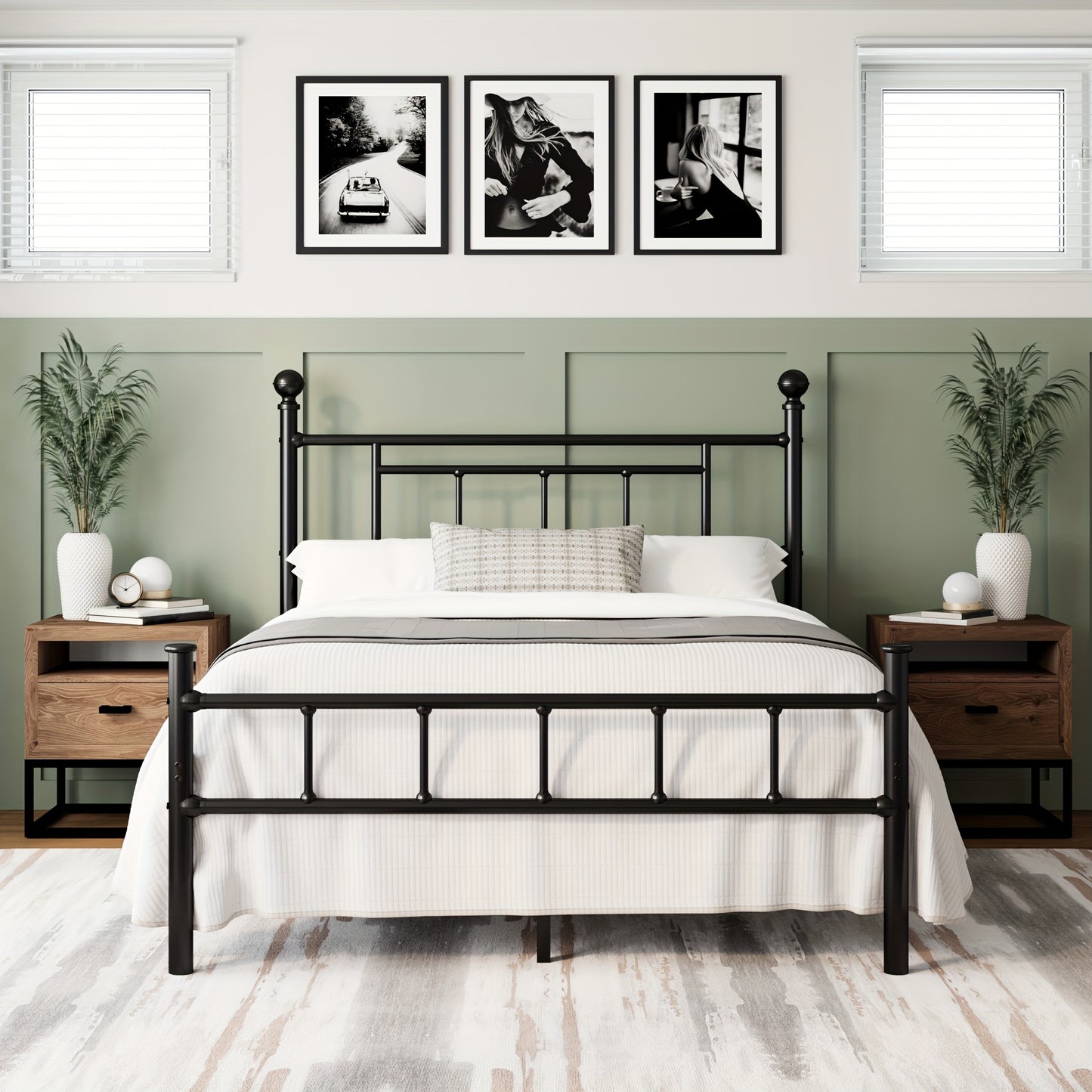 1pc Bed Frame with Headboard, 18 Inch High, Heavy Duty Metal Platform Bed Frame, Noiseless, Easy Assembly, No Box Spring Needed, for Bedroom Home Supplies, Black