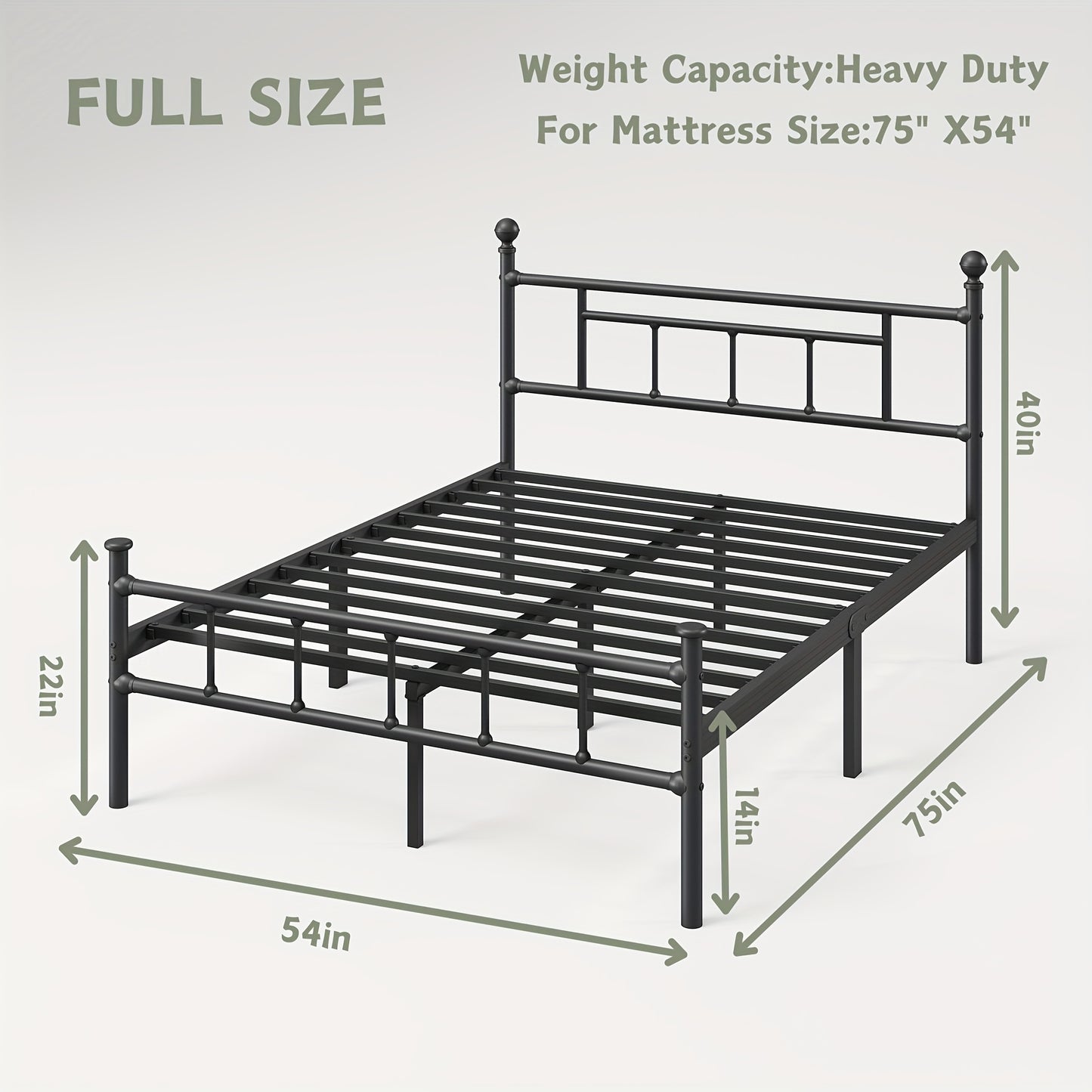 1pc Bed Frame with Headboard, 18 Inch High, Heavy Duty Metal Platform Bed Frame, Noiseless, Easy Assembly, No Box Spring Needed, for Bedroom Home Supplies, Black