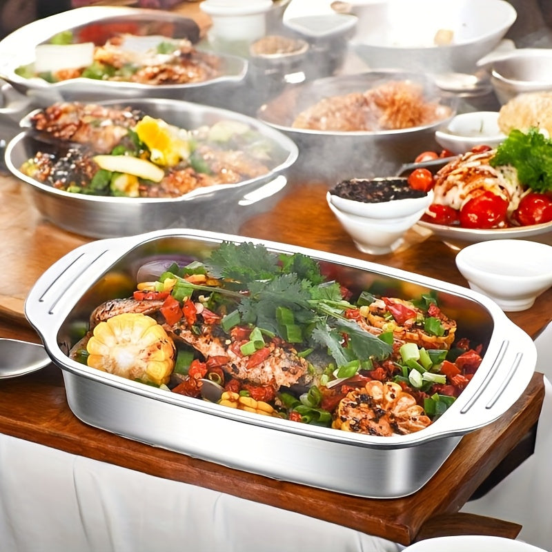 4pcs Set of 2 Deep Dishes and 2 Handle-Lid Stainless Steel Rectangular Baking Pans with Metal Lids - 6L Capacity, 16.14-Inch Deep Roasting Pan Fish Grill Tray Lasagna Dish, Dishwasher Safe, Men's Gift for Father’s Day, Best