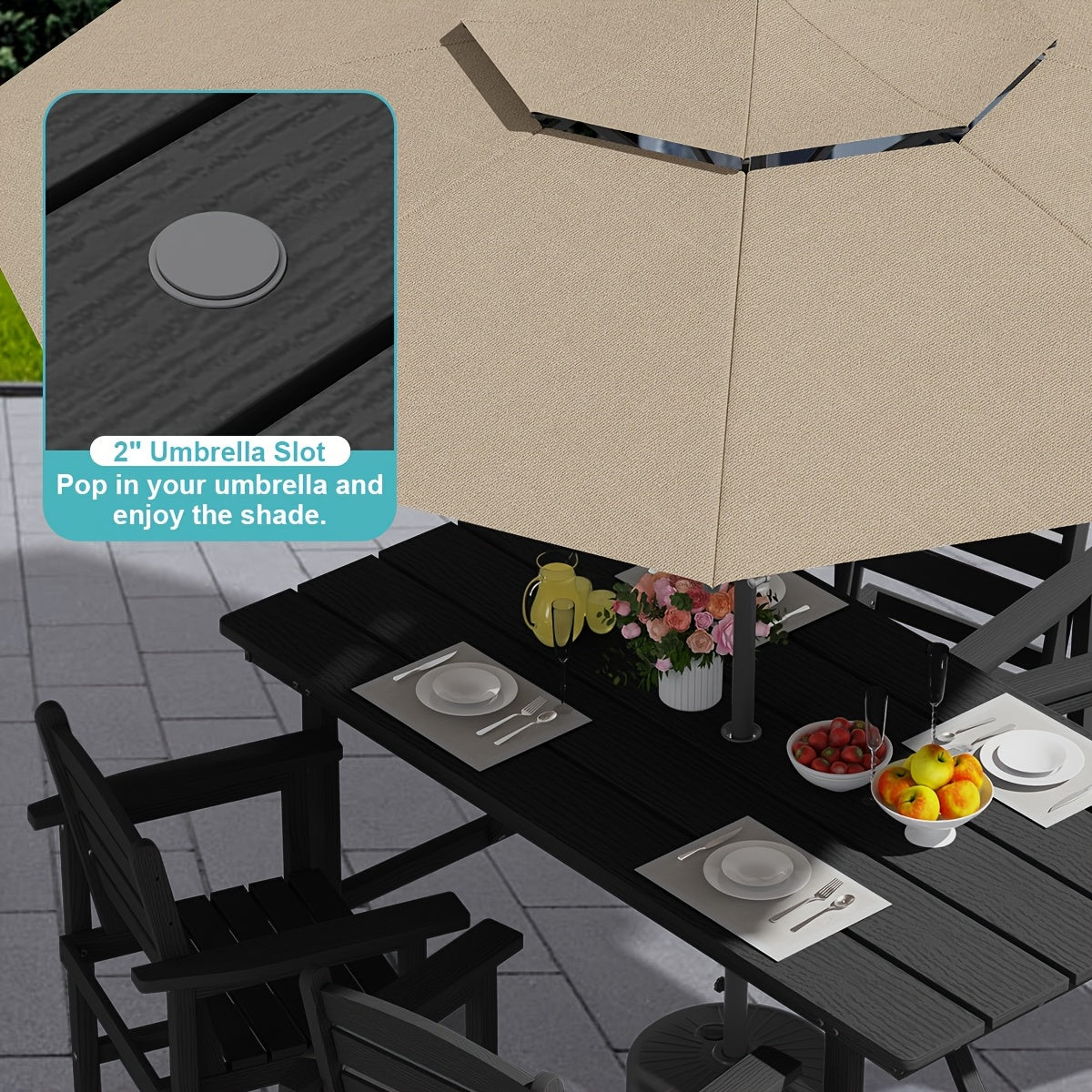 Outdoor HDPE Dining Set, 7pcs Outdoor Furniture with Large Table& 6 Chairs, All-Weather Patio Dining Set for Lawn, Garden, Backyard, Poolside
