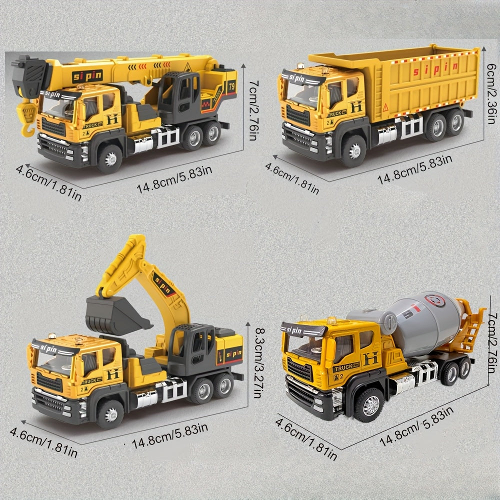 Die-Cast & Plastic Construction Truck Playset, Mini 5.8" Inertia Engineering Vehicle, Crane, Excavator, Cement Mixer, Dump Truck Toys for Boys 3-8 Years, Ideal Gift for Party Favor Christmas, Imaginative Play, ' Playset, Mini