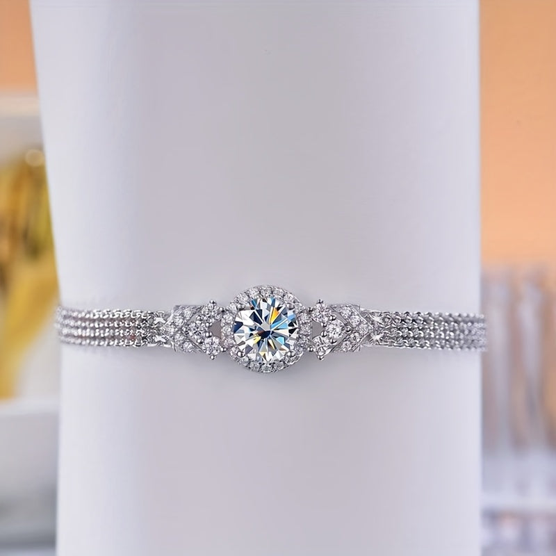 S925 925 Silvery Moissanite Bracelet - Elegant 2 Carat Minimalist Moissanite Tennis Bracelet - High-Quality Fashion Bracelet for Men and Women - Perfect for Engagement, Wedding, or Proposal - Birthday Gift for Friends, Loved
