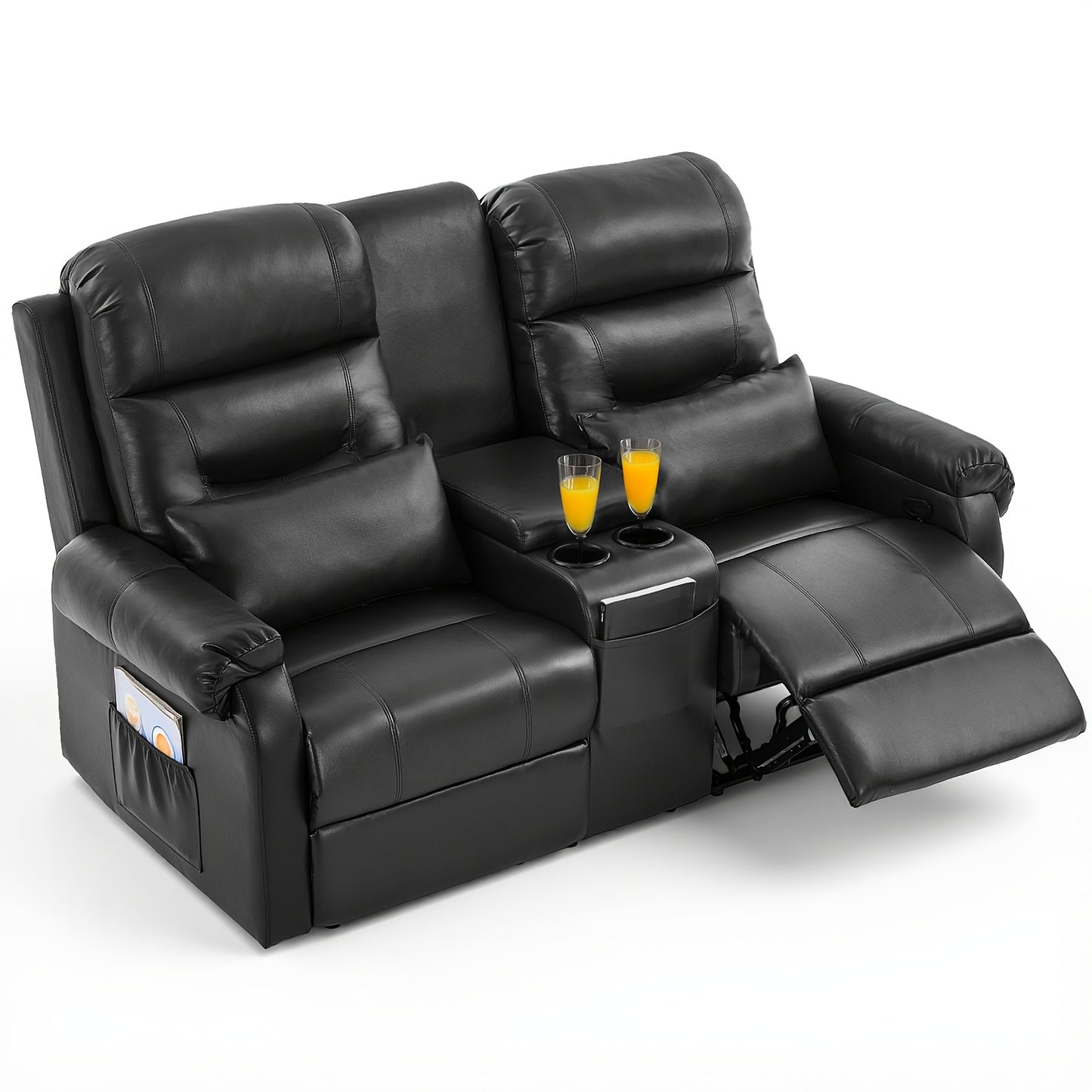 Manual RV Loveseat Recliner | Brown Velvet Cushion-back Sofa with Console, Cup Holders, Pockets for Living Room and Home Theater Seating, Metal Frame, Contemporary Style by VUYUYU