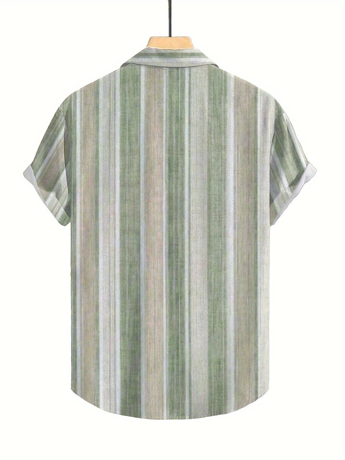 Men's Casual Short Sleeve Shirt with Full-Body Digital Print - Striped Design, Regular Fit, Button Front, All-Season Versatile Top for Casual Outings