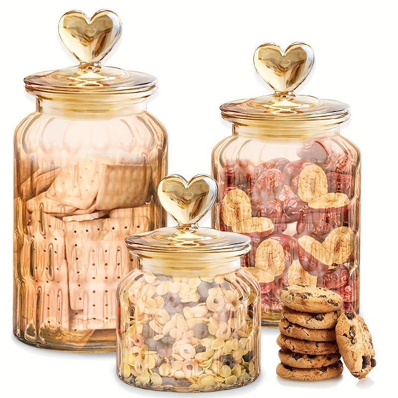 3pcs Set, 650ml-1400ml, Glass Food Storage Tank with Airtight Clamp Lid, Airtight Glass Tank, Clear Storage Container, Suitable for Sugar, Flour, Grains, Coffee, Spices, Storing Sugar, Cereal, Coffee, Biscuits, The First Choi