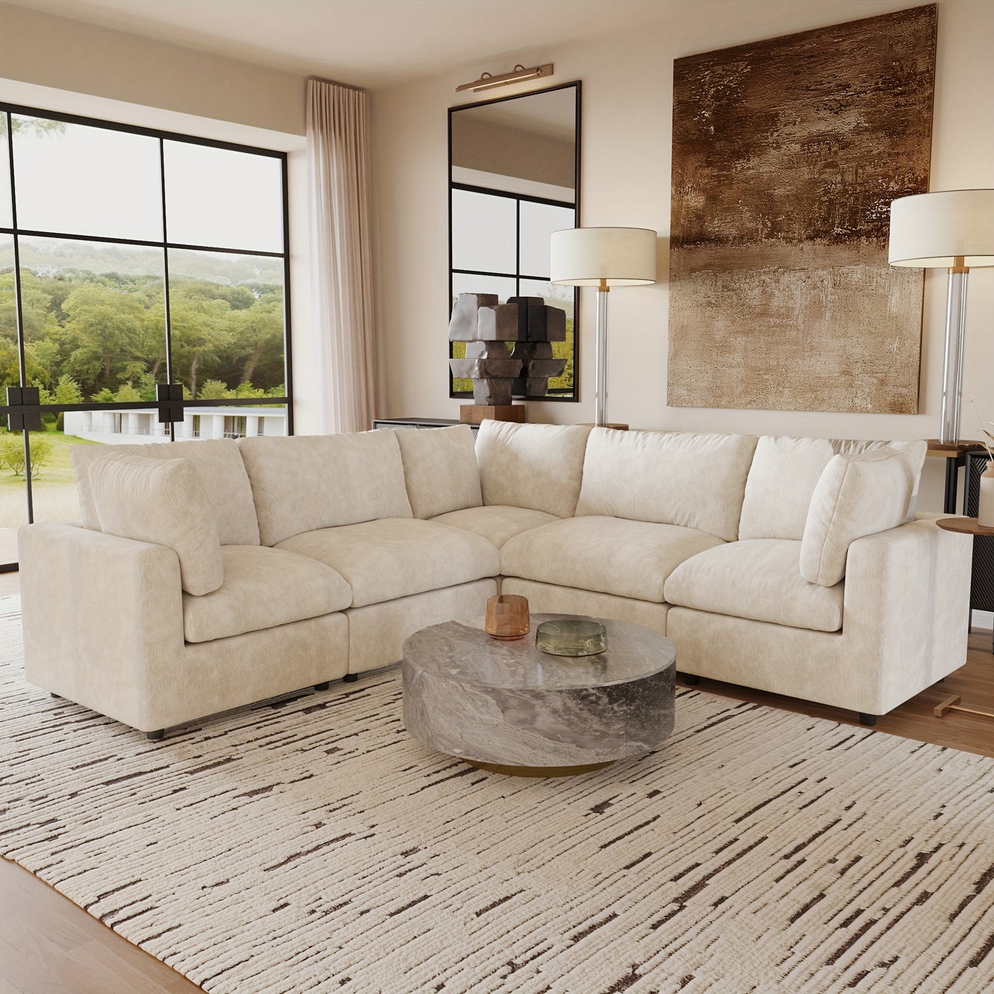 Modular Sectional Sofa Cloud Couch, Oversized 5 Seater Sofa with Ottoman, Extra Large V Shaped Deep Seat Sectional Couches for Living Room, Sofa Covers Washable&Removable