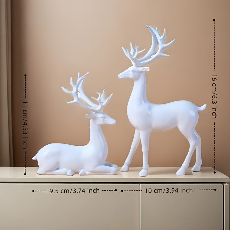 Pair of White Reindeer Statues, Suitable for Valentine's Day Gift, Small Deer Decorative Ornaments, Ideal Choice for Living Room and Fireplace Display, Perfect for Christmas, Valentine's Day, New Year Giftsfor Christmas, hall