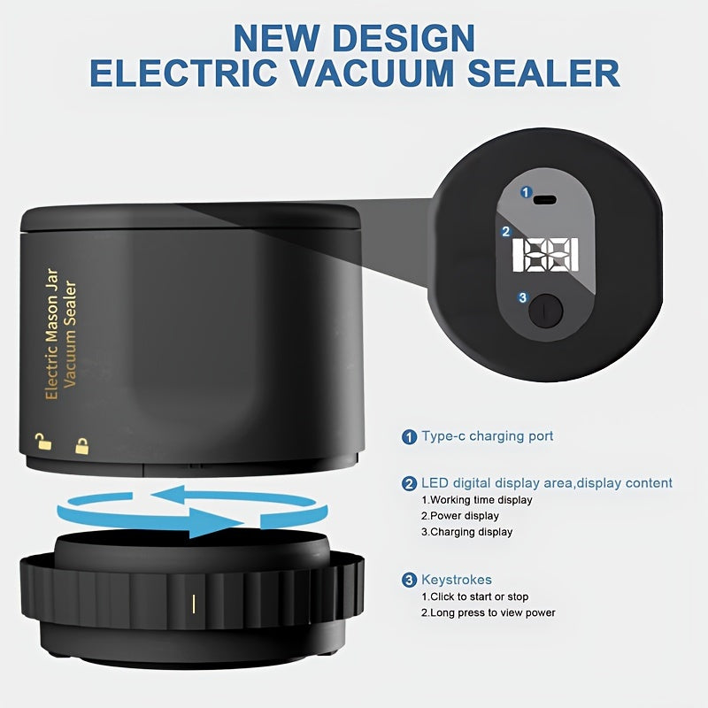 Electric Mason Jar Sealer One-Touch Jar Sealer Suitable for Mason Jars with Wide/ Narrow Mouth Lids, Heavy-Duty Seal for Preservation, Appliance (Compatible for Mason Jars)