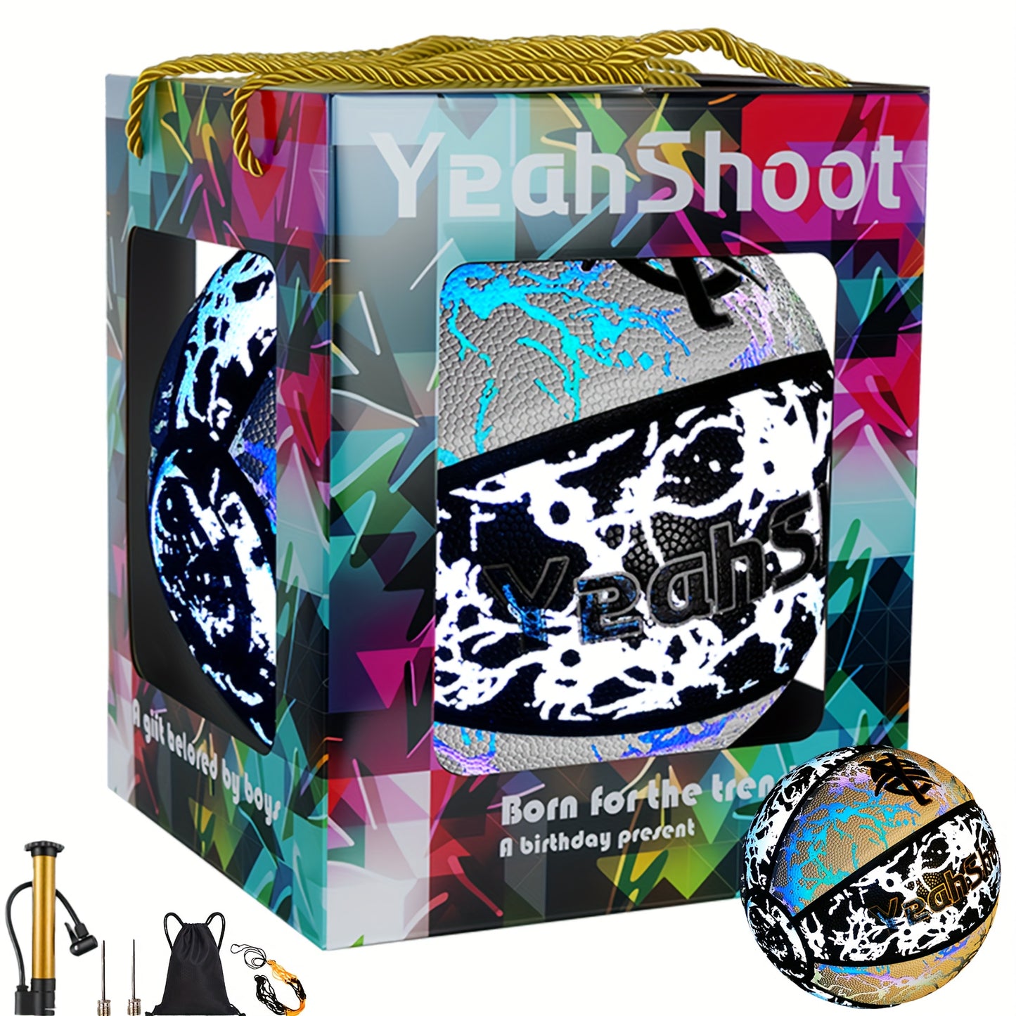 YeahShoot Glow Basketball - Novel Style Light Up Basketball for Youth, Reflective Teens And Adults, Premium Feel Basketball Gifts for Boys with In The