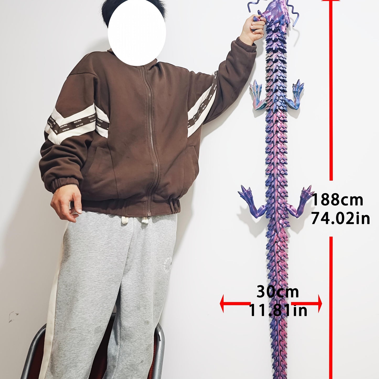 74-Inch Large 3D Printed Articulated Dragon Decoration - Vibrant Yellow & Scales with Pink Accent, Movable Joints, Durable Plastic Construction, Freestanding Poseable Floor Decor for Chinese New Year, Valentine'S Day, Home &