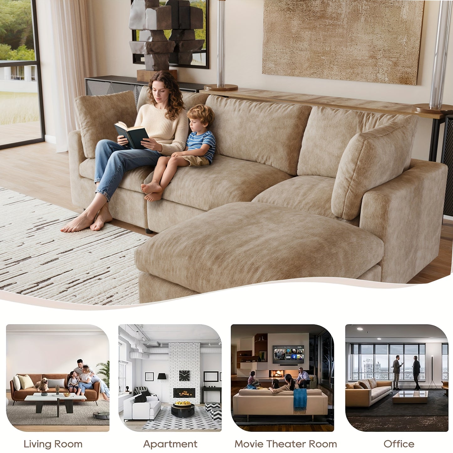 Modular Sectional Sofa Cloud Couch, Oversized 5 Seater Sofa with Ottoman, Extra Large V Shaped Deep Seat Sectional Couches for Living Room, Sofa Covers Washable&Removable