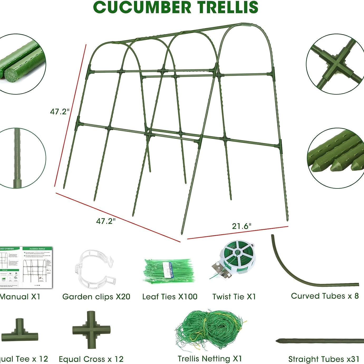 U-Shape Cucumber Trellis for Raised Beds - Heavy Duty Outdoor Garden Plant Support with Arch Design, Sturdy U-Shape Structure with Open Base & Vertical Bars, Durable Metal-Like Construction for Climbing Vegetables, Cucumbers,