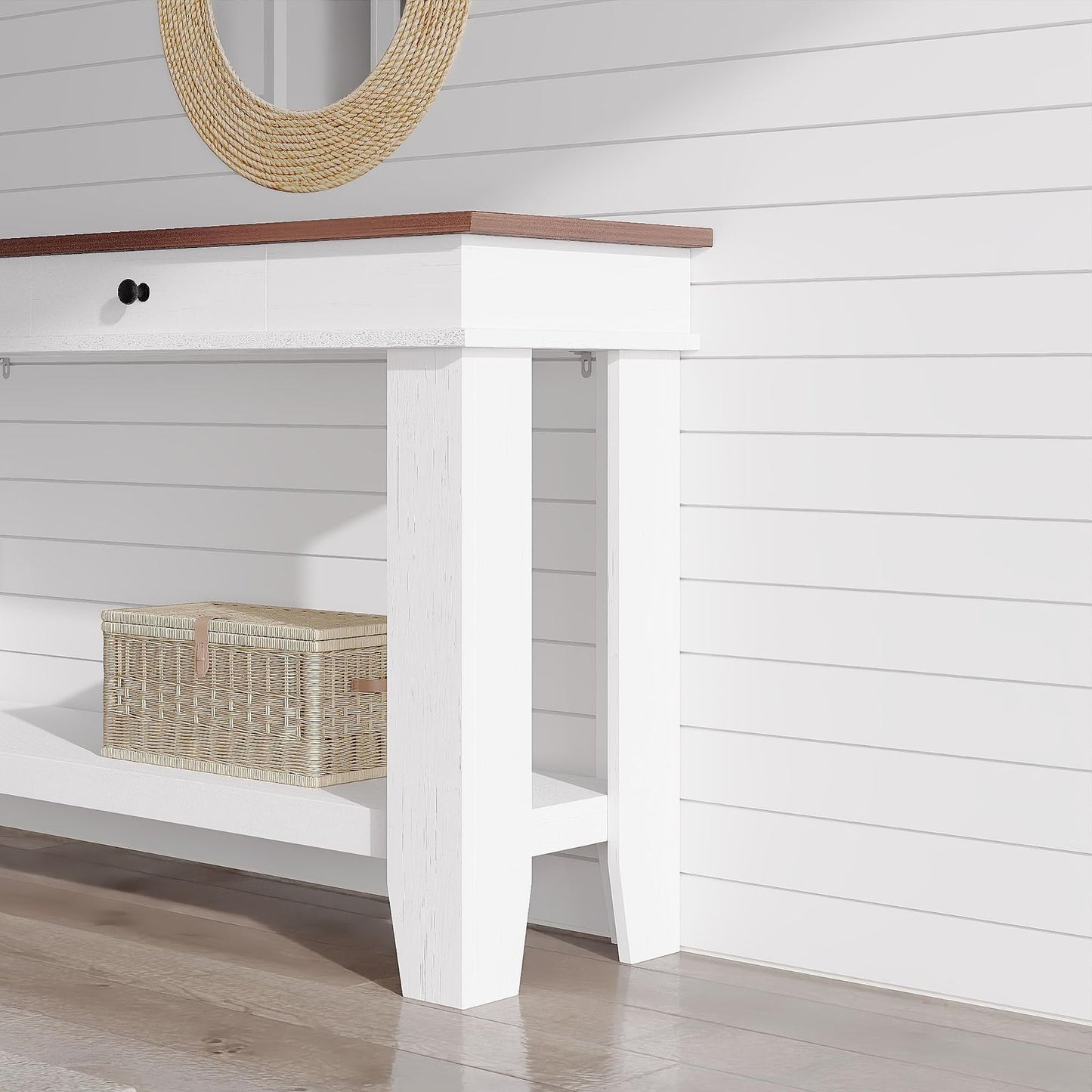 54-Inch Solid/ Console Table with Drawers & Open Shelf - Modern Farmhouse Sofa Table Suitable for Entryway, Hallway, Living Room, Foyer - Sturdy Rectangular Furniture with Ample Storage, Assembly Required for Narrow Spaces