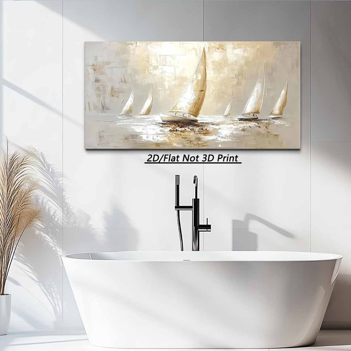 2D Flat, 1pc of Modern Style Large Wooden Frame Canvas Wall Painting - Nautical Theme with Sailboats, Suitable for Living Room and Coastal Themed Decor, High Quality Wall Art Printed Poster Can Be Hung Directly, 2D Flat