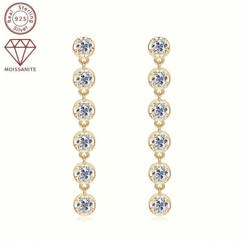 2pcs S925 Silver 1.2 Carat Moissanite Earrings | High-Quality Glamorous Women'S Dangle Earrings, Elegant and Sexy Style, 22K Golden Plated, Perfect for Daily Wear, Anniversaries, Birthdays, and Holiday Gifts for Family and Fr