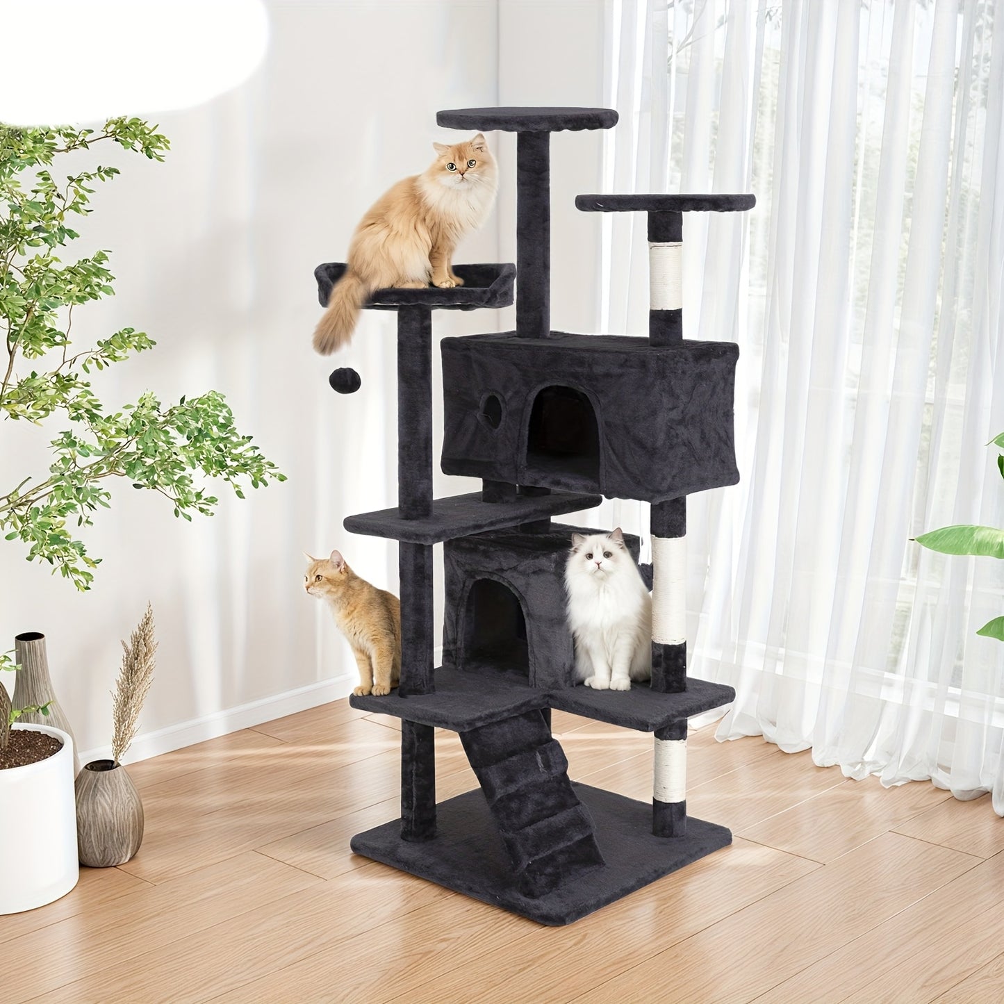 DOPINMIN 54in Cat Tree Tower For Indoor Cats, Multi-Level Furniture Activity Center With Scratching Posts Stand House Condo Funny Toys Kittens Pet Play House, Dark Gray