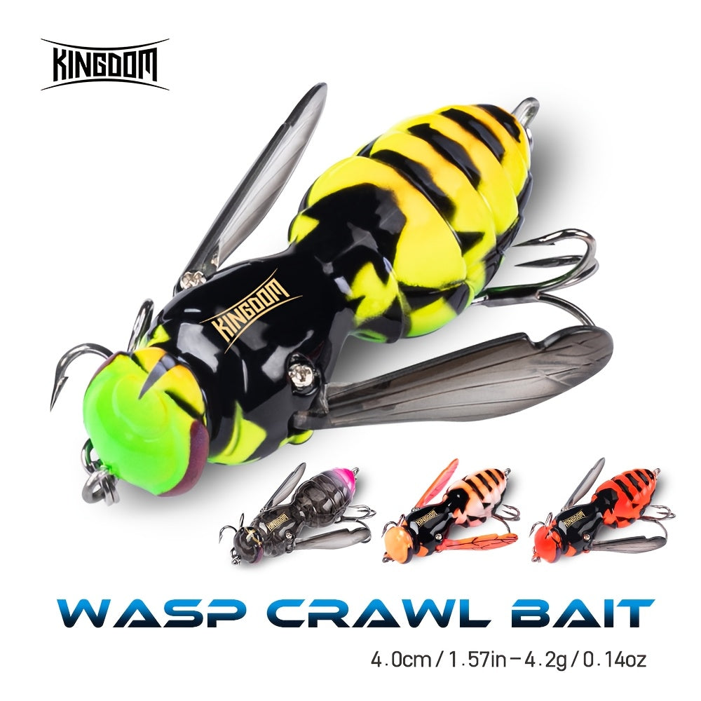 4pcs KINGDOM Floating Fishing Lures - Heavy-Duty ABS Hard Bass Bugs with Treble Hooks, Floating Fishing Baits in Orange/Black, Pink/Black, Yellow-Green/Purple - for Bass, Trout, Freshwater & Saltwater - Ideal for Beginners &