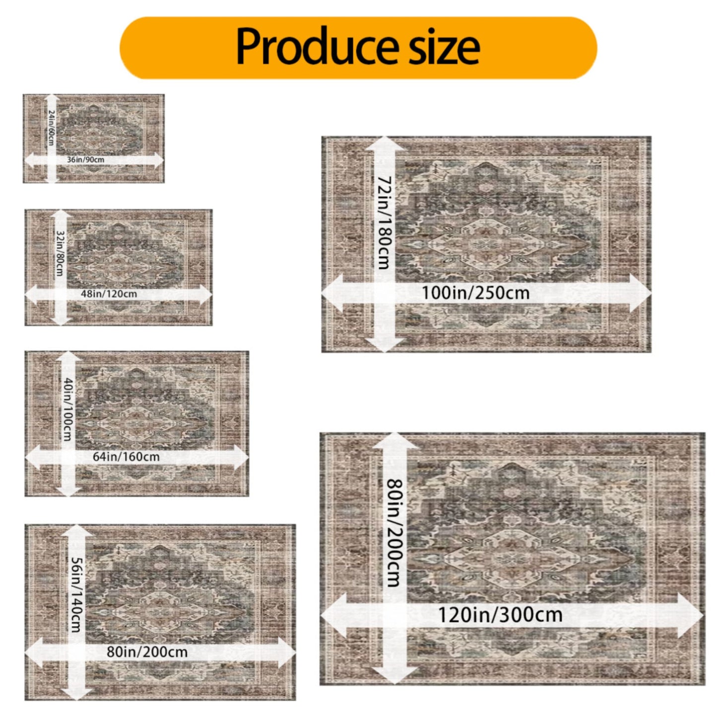Vintage Floral Pattern Large Carpet | Non-Slip, Machine Washable Polyester Carpet for Living Room, Bedroom, Dining Room, Home Office, Entrance, Bathroom, Kitchen - Rectangle Shape, Bonded Pile