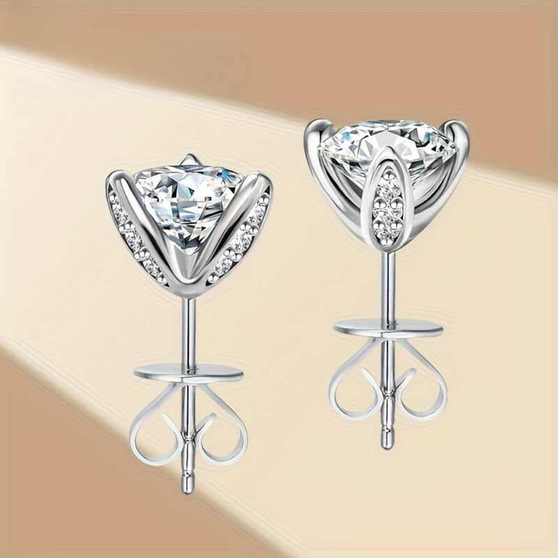 925 Silver 1Carat* 2pcs Moissanite Earrings Teenager'S Moissanite Jewelry, Silvery Earrings, High-Quality Fashion Studs For Teenager For Vacation Engagement, Wedding, Anniversary Gifts Perfect For Friends Christmas #Halloween