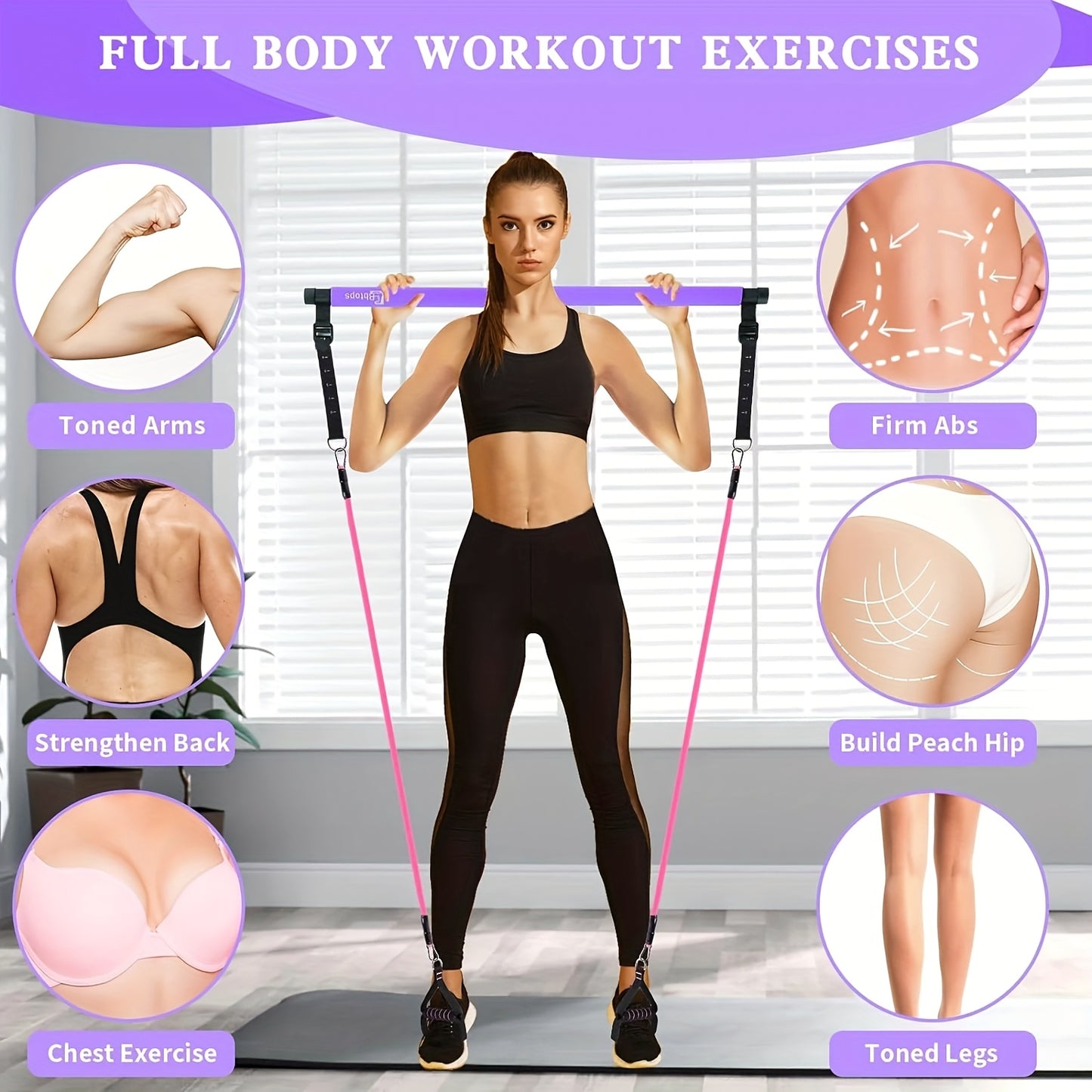 Pilates Bar Kit, Including a Pilates Bar And Resistance Bands (Totaling 180 Lbs). A Comprehensive Workout Package Featuring a Door Anchor for Full-Body Toning And Strength Exercises. Convenient And Adaptable, This Is a 14-In-